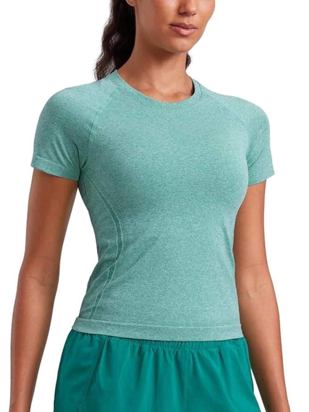 CRZ Yoga Waist length Workout Yoga Tee Shirt Cascadia Green Heather Size Medium